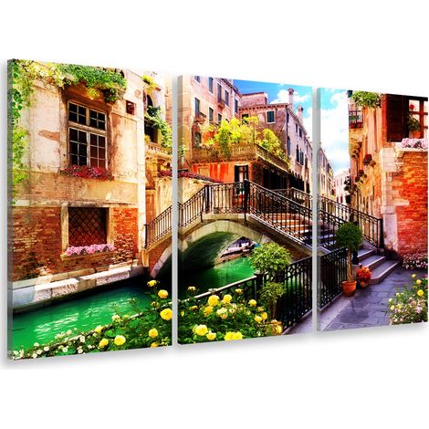 Tableau triptyque paysage romantique et canaux - 90x60 cm (1/4)