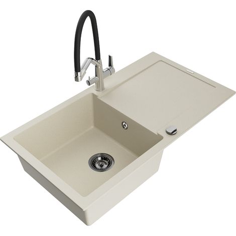 Mexen Leo fregadero de granito de 1 seno con escurridor y grifo de cocina Duo, beige - 6501-69-671701-07-B (1/5)