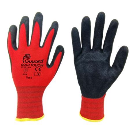Gants de manutention GUYARD GOLD TOUCH, Taille 9, Résistant à l'abrasion/coupures, 10 Paires, Noir/rouge ( Prix pour Paquet de 10 Paires )