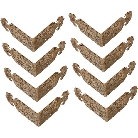 8 protège-coins décoratifs, laiton/bois, pour boîtes et meubles (1/5)