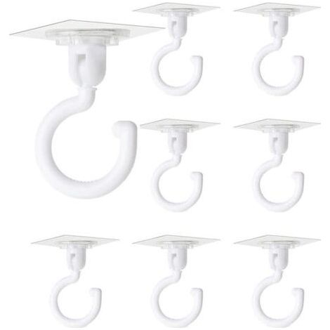 FENOPLASTICA8 crochets de plafond adhésifs et crochets muraux rotatifs à 360°/180° pour suspendre petites plantes, serviettes, manteaux, salle de bain, chambre, porte de cuisine, blanc (1/5)