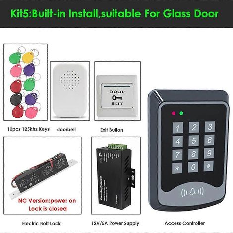 Kit de système de contrôle d'accès RFID, comprenant clé, clavier, alimentation, serrure de porte, type électronique, kit de système de contrôle d'accès intelligent 180 kg 5 (1/5)
