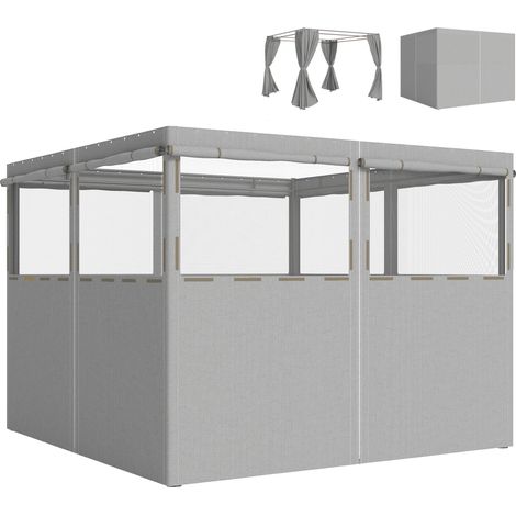 parois latérales pour tonnelle 3x3 m avec 8 fenêtres, protection UV+, imperméables, gris clair, adapté pour l'extérieur