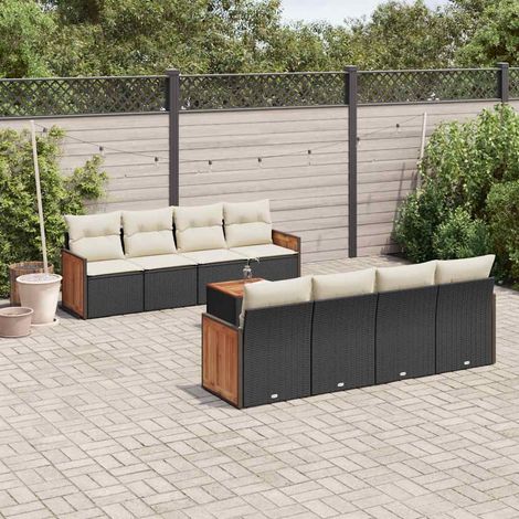 Set Divani da Giardino 9 pz con Cuscini Nero in Polyrattan vidaXL (1/3)