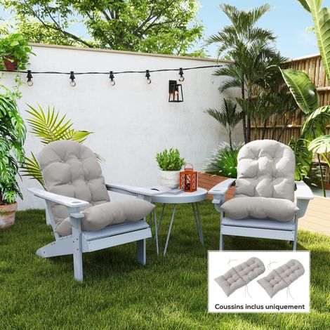 Set di 2 cuscini per sedia Adirondack con lacci di fissaggio, morbidi e spessi, trapuntati, grigio chiaro.