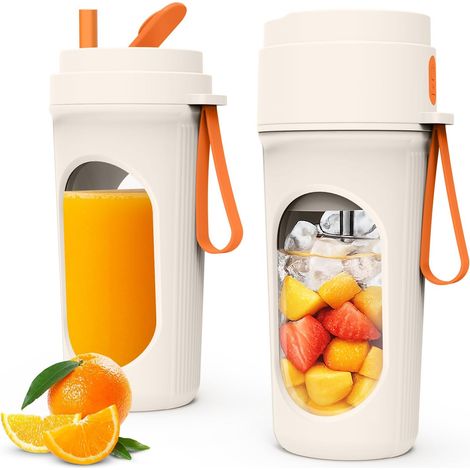 Mixeur Portable 450ml pour Smoothies, Mini Mixeur Puissant avec 12 Lames en Acier Inoxydable, Couvercle Anti-Fuite et Rechargeable par Type-C, Léger, Sans BPA - Orange (1/5)