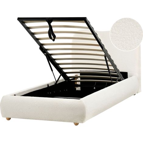 Bett mit Stauraum Bouclé BLAGNAC 90 x 200 cm Cremeweiß