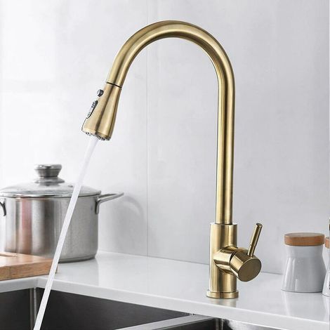 Küchenarmatur mit ausziehbarem Brausekopf, Einhebelmischer, 360° schwenkbarer Brausekopf, verstellbarer Brausekopf (1/5)