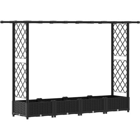 Fioriera da giardino Letto Rialzato con Griglia e Tetto Nero 203 x 40 x 121 cm PP (1/5)
