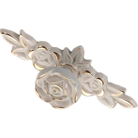 Poignées de tiroir Euro Rose, style vintage raffiné, en alliage de zinc, motif floral 3D, couleur ivoire avec bordure dorée, idéales pour la cuisine, la chambre et la salle de bain. (1/5)