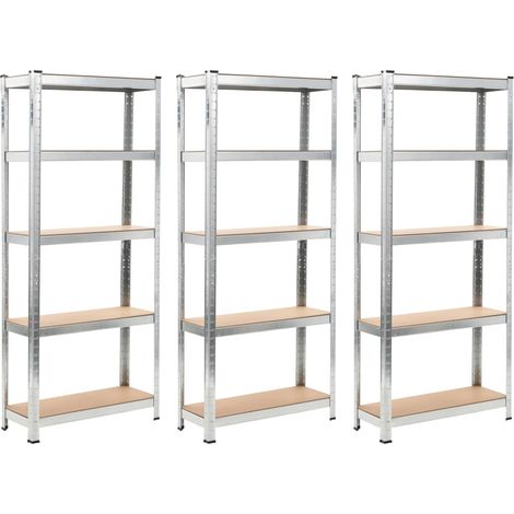 Storage Shelves 3 pcs Silver 75x30x172 cm Steel and MDF vidaXL (1/5)