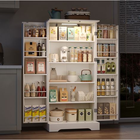 Armario de cocina blanco 60 x 35 x 128 cm con LED sensor y estantes regulables OKWISH (1/5)