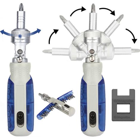 Tournevis, coffret de tournevis, tournevis magnétique à cliquet rotatif à 180°, coffret 14 en 1 (1/5)