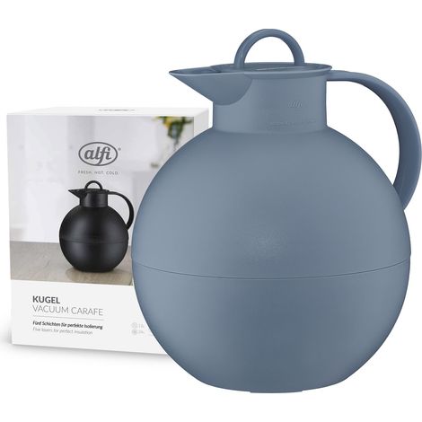 KUGEL 0,94 l, vintage indigo mat, pichet isotherme en plastique avec intérieur hygiénique en verre trempé, bouchon vissé, pièce de designer, idéal comme cafetière, théière, sans BPA (1/5)