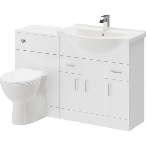 Alexander James Gloss White 1250mm 3 Door 2 Drawer Vanity Unit Toilet Suite (1/5)