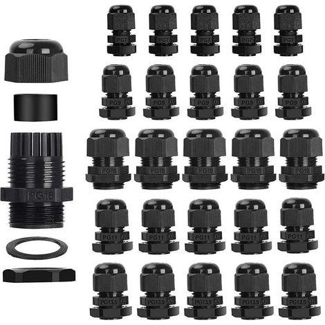 25 Pcs Presse-étoupes, Étanche PG7, PG9, PG11, PG13.5, PG16 Contre-écrou Presse-étoupe Réglable 3-15mm Plastique-Ywey (1/5)