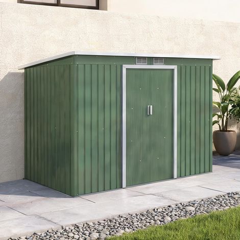 Abri de jardin en acier vert classique avec porte coulissante (1/5)