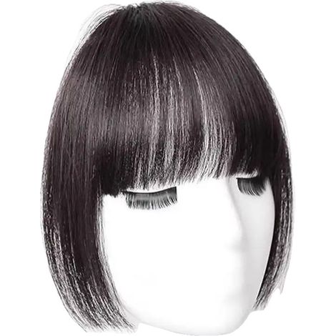 Extension per capelli, frangia a clip, fibra naturale resistente alle alte temperature, nero-marrone (1/2)