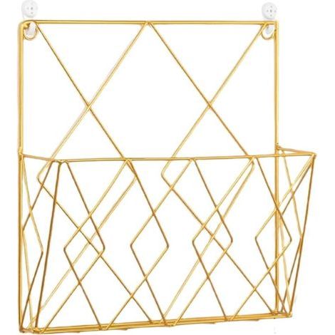[JAMAIS UTILISÉ] Porte-revues Mural, Porte-livres Mural En Métal Simple, Panier De Rangement Pour Maison, Support De Rangement De Bureau Pour Documents Papiers Courrier - or (1/4)