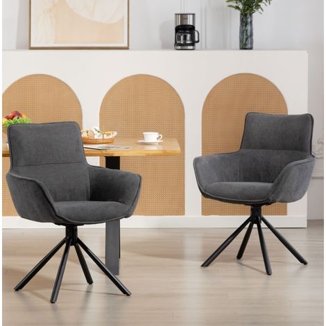 Set di 2 sedie da pranzo girevoli imbottite con braccioli, grigio scuro (1/5)