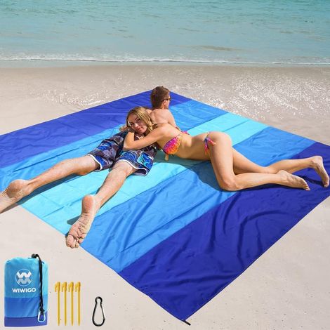 Stranddecke, wasserdichte und sandabweisende Strandmatte 200 x 210 cm für 2–8 Erwachsene, schnelltrocknende Picknickdecke für draußen