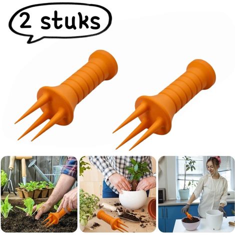Outil de travail du sol en 2 pièces pour jardinage avec aérateur de sol et cultivateur pour pots réutilisable orange (1/5)