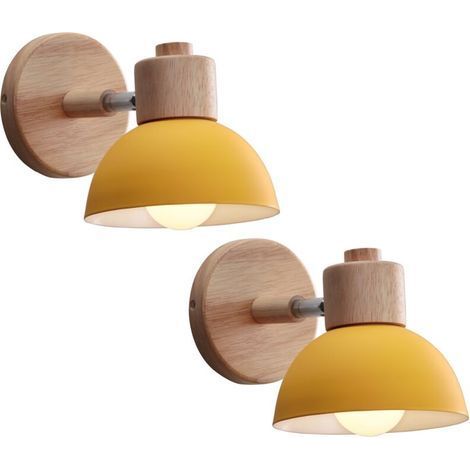 Applique a muro retrò E27 in ferro battuto giallo per interni – lampada regolabile Ø15 cm – set di 2 pezzi per camera da letto e soggiorno (1/5)