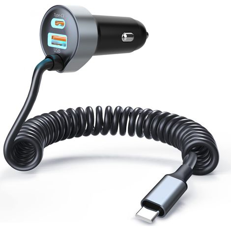 Chargeur allume-cigare 3 en 1 SuperCharge 65 W avec câble à ressort (1/5)