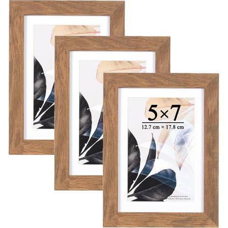 Lot de 3 cadres photo, couleur bois, 13 x 18 cm, cadre en bois véritable, avec verre acrylique, cadres pour affiche, cadres photo, lot de 3 (1/5)