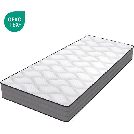 Materasso 140x200 cm H3, 7 zone, molle 1000/2 m², spessore 20 cm, schiuma ad alta densità, rivestimento in Lyocell bianco/grigio, certificato OEKO-TEX (1/5)