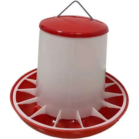 Mangeoire plastique avec poignée 12kg pour volailles et pigeons - Rouge et blanc