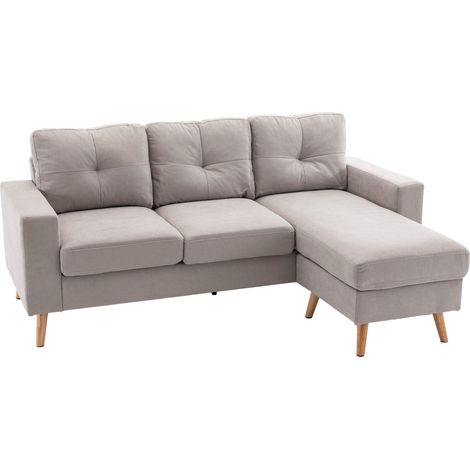 Divano angolare a L con chaise longue 3 posti in tessuto effetto lino grigio chiaro MODENUIT (1/5)