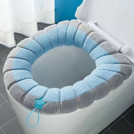 Housse de siège de toilette de salle de bain coussin de siège de toilette épaissi doux coussin de siège de toilette lavable bleu (1/5)