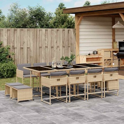 Set comedor de jardín con cojines 13 pzas ratán sintético beige vidaXL