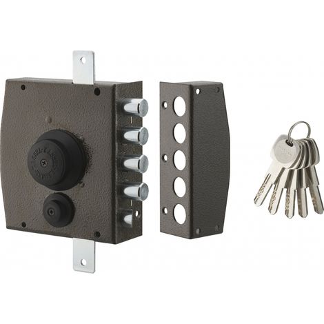 Serratura triplice 3 punti con pomolo, da applicare, acciaio, 154x140 mm, destra, 5 chiavi - THIRARD