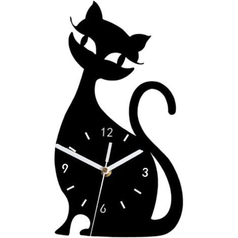 Horloge Murale silencieuse, Art drôle Unique pour Les Amoureux des Chats, Mouvement Silencieux, Horloge créative Mignonne pour la Maison, Salon, Noir (1/5)