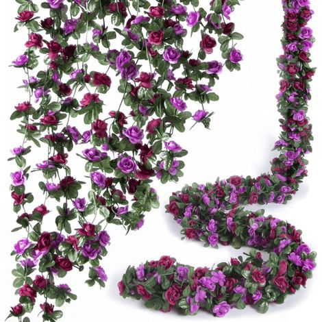 Guirlande De Roses Artificielles - 9 Pièces - 72 Pieds Total - Fleur En Tissu Soie Et Plastique - Pour Décoration Murale Mariage Fête Noël (1/5)