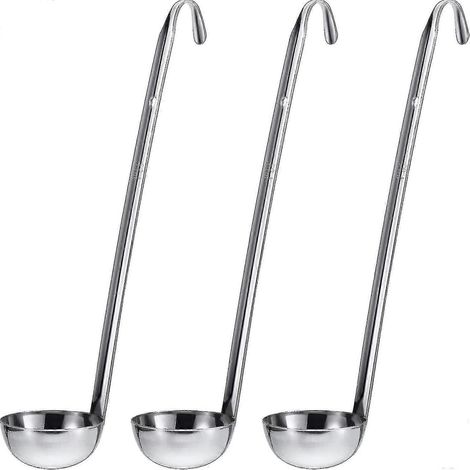 Lot de 3 louches en acier inoxydable avec manche et bord verseur pour la préparation de soupes et sauces (30 ml) (1/2)