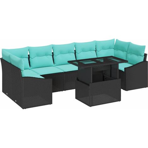 Garden Sofa Set 8 pcs Black and Blue Poly Rattan vidaXL (1/5)