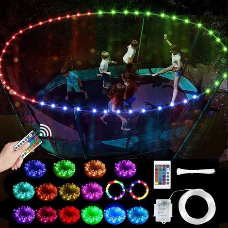 Lumières LED pour trampoline, éclairage LED de bordure avec télécommande, 16 couleurs changeantes, étanche, installation facile, résistant aux chocs, ultra lumineux pour jouer dehors la nuit, 12 m (1/3)