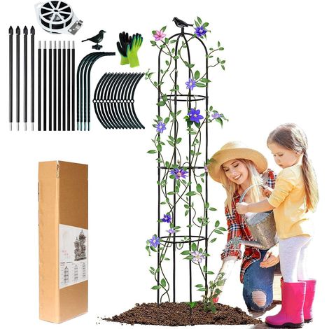 Garden Obelisk for Roses, Birdhead Improved Garden Obelisk, Support for Climbing Plants, Steel, Black Metal Flower Stand for Climbing Plants (146 cm) (1/5)