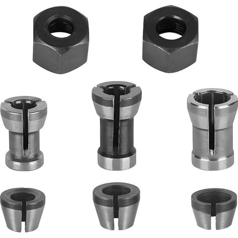 Lot de 6 mandrins de serrage en acier avec 2 écrous, 6 mm, 6,35 mm, 8 mm, compatible avec routeur Katsu, accessoires de toupie Makita, pour fraiseuse, gravure, coupe du bois (1/5)