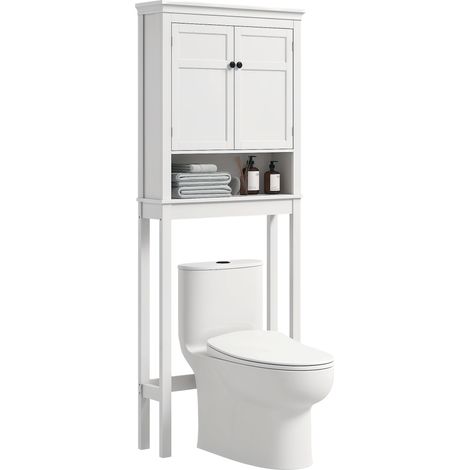 Meuble WC dessus toilette blanc placard 2 portes étagères réglables rangement salle de bain