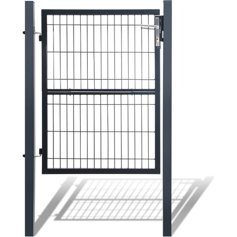 Cancello da giardino in acciaio zincato, porta da giardino, cancello per recinzione, cancello per cortile, con serratura di qualità, maniglia e chiave porta 120 x 100 cm, grigio