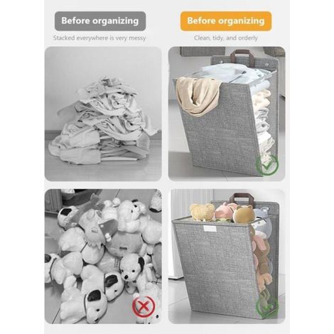 Paniers à linge, Panier à linge avec couvercle respirant, Hamper à linge en maille pliable (1/4)