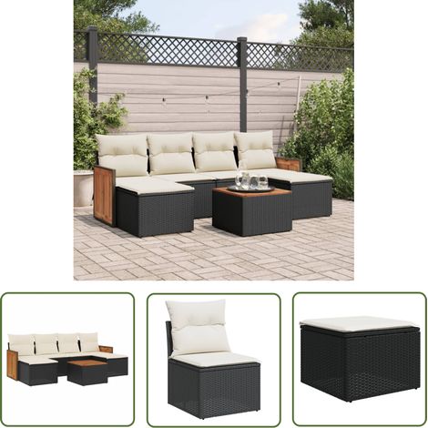 The Living Store 7-tlg. Garten-Sofagarnitur mit Kissen Schwarz Poly Rattan - Gartenmöbel Set - Rattan Möbel - Outdoor Lounge - Esstisch - Sofasitzgruppe (1/5)