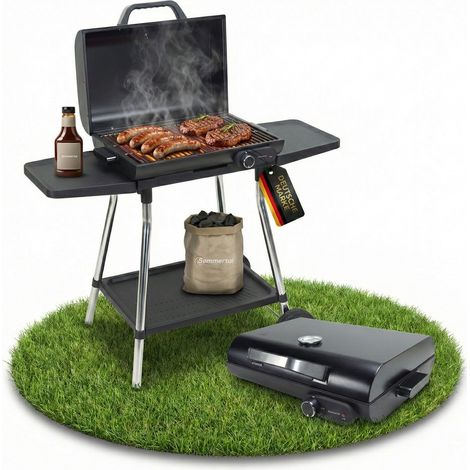 Sommertal BBQ928 2in1 Elektrogrill mit Deckel Tischgrill & Standgrill elektrisch Antihaft-Grillplatte + Grillrost 2180W (1/5)
