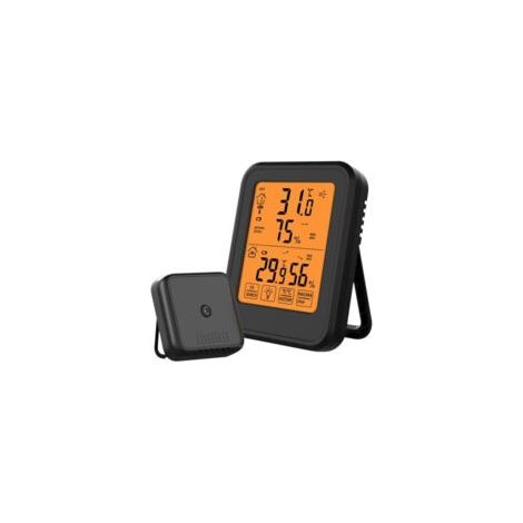 Termometro e igrometro digitale, per interni ed esterni, con sensore esterno wireless, retroilluminazione LCD ℃/℉, per ufficio, casa, camera da letto - Nero - Crezuo (1/4)