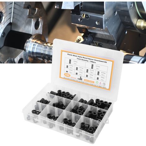 Kit de 150 rondelles rondes en nylon noir, support et vis. (1/5)