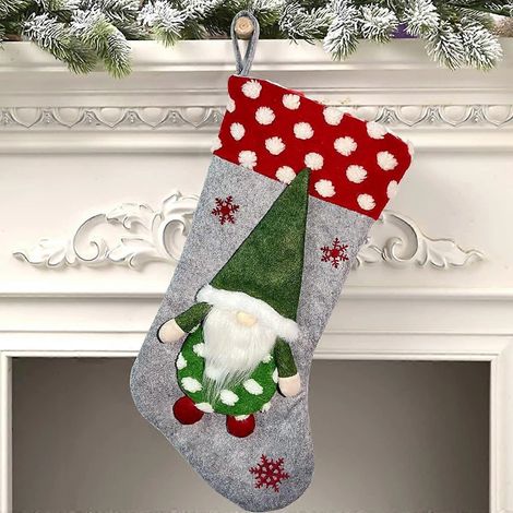Chaussette de Noël rouge, chaussette de Noël Père Noël, idéale pour emballer des cadeaux, décorer une cheminée, pour une fête ou pour Noël. (Gris) (1/4)